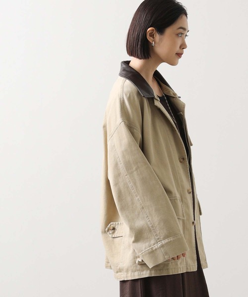 Gready Brilliant（グレディブリリアン）の「レザー衿付ツイルジャケット（その他アウター・レディース・ベージュ/ブラック・38）」の9枚目の写真