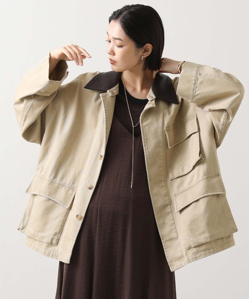 Gready Brilliant（グレディブリリアン）の「レザー衿付ツイルジャケット（その他アウター・レディース・ベージュ/ブラック・38）」の11枚目の写真