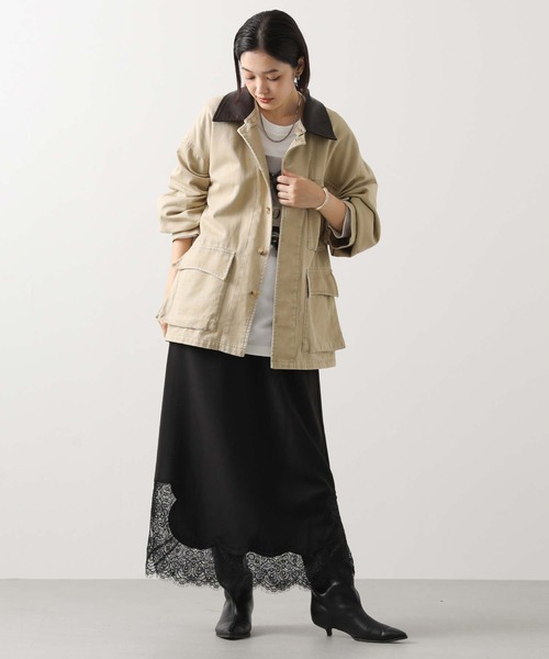 Gready Brilliant（グレディブリリアン）の「レザー衿付ツイルジャケット（その他アウター・レディース・ベージュ/ブラック・38）」の15枚目の写真