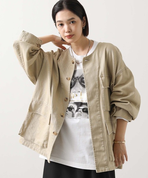 Gready Brilliant（グレディブリリアン）の「レザー衿付ツイルジャケット（その他アウター・レディース・ベージュ/ブラック・38）」の16枚目の写真