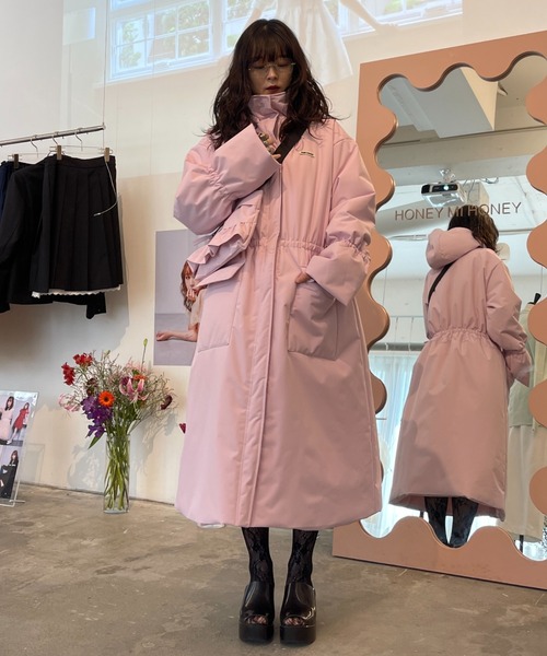 【美品】honey mi honey フリル ピンク ジャケット アウター セール】rainproof long puffer coat（ダウンジャケット/コート