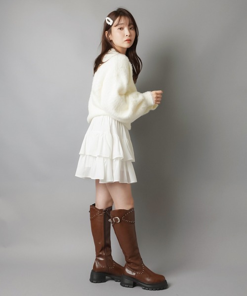 SPINNS(スピンズ)の「リボンボタンが可愛ふわふわシャギーカーディガン(カーディガン/ボレロ・レディース・ワイン/アイボリー/ブラック・ONESIZE)」の21枚目の写真