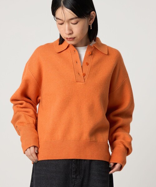 CITEN（シテン）の「＜CITEN＞スウェットライクポロニット（ニット/セーター・レディース・ライトブルー/オレンジ/ライトグレー・FREE）」の3枚目の写真
