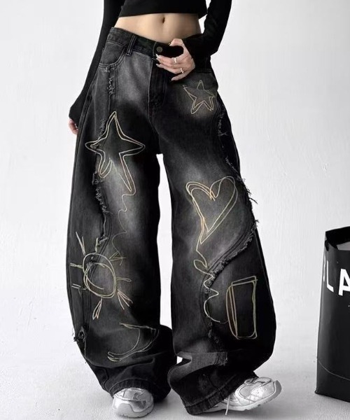 セール】フリンジ切り替えデニム（デニムパンツ）｜Achic（アシック