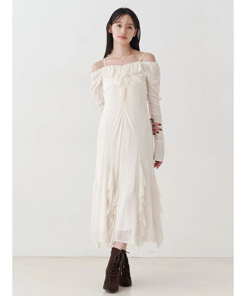 MERCURYDUO（マーキュリーデュオ）の「チュールラッフルヘムワンピース（ワンピース・レディース・ピンク/ブラウン/ブルー/アイボリー・SMALL/MEDIUM）」の2枚目の写真