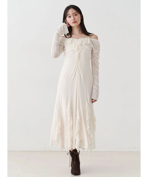 MERCURYDUO（マーキュリーデュオ）の「チュールラッフルヘムワンピース（ワンピース・レディース・ピンク/ブラウン/ブルー/アイボリー・SMALL/MEDIUM）」の15枚目の写真