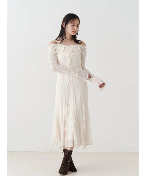 MERCURYDUO（マーキュリーデュオ）の「チュールラッフルヘムワンピース（ワンピース・レディース・ピンク/ブラウン/ブルー/アイボリー・SMALL/MEDIUM）」の16枚目の写真