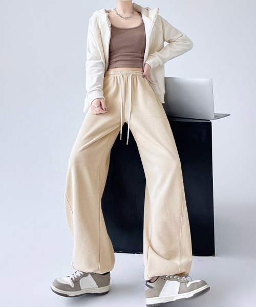Miniministore（ミニミニストア）の「スウェットパンツ レディースワイドパンツ（スウェットパンツ・レディース・ブラック/チャコールグレー/グレー/ライトグレー/ホワイト/ベージュ・FREE）」の19枚目の写真