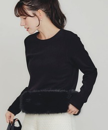 裾フェイクファー切り替えプルオーバー