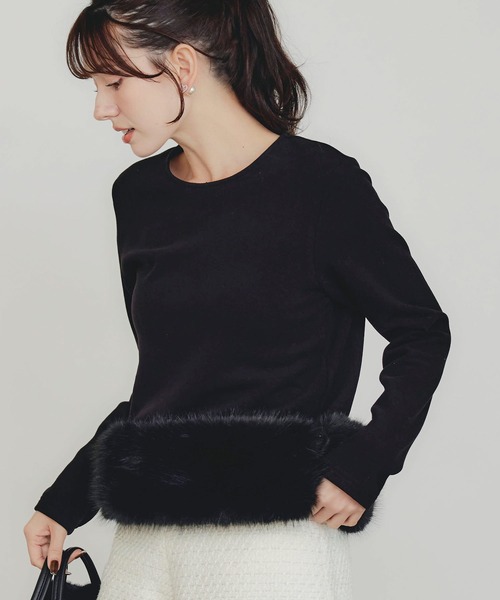 PICCIN PERLA(ピッチンペルラ)の「裾フェイクファー切り替えプルオーバー(Tシャツ/カットソー・レディース・オフホワイト/サックスブルー/ブラック・M)」の2枚目の写真