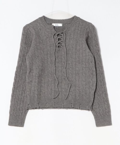Lace Ladies(レースレディース)の「ケーブル編み レースアップ 長袖 ニット プルオーバー(ニット/セーター・レディース・グレイッシュベージュ/ブラック/グレー・FREE/S)」の2枚目の写真