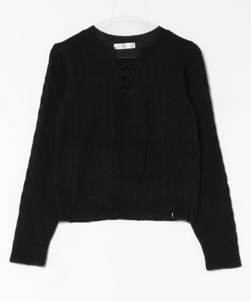 Lace Ladies(レースレディース)の「ケーブル編み レースアップ 長袖 ニット プルオーバー(ニット/セーター・レディース・グレイッシュベージュ/ブラック/グレー・FREE/S)」の1枚目の写真