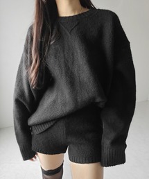 me+em select(ミームセレクト)の【 ニットセットアップ 】フラッフィーオーバーサイズニット + ニットショートパンツ SET / fluffy over size knit + knit short pants SET(セットアップ)