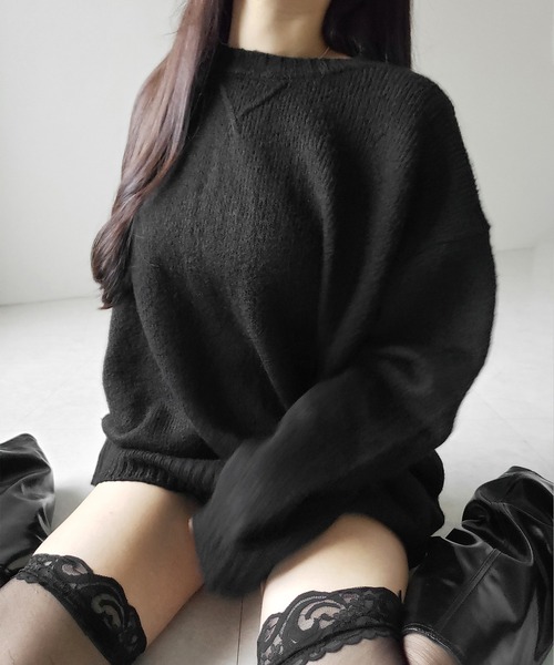 me+em select（ミームセレクト）の「【 ニットセットアップ 】フラッフィーオーバーサイズニット ＋ ニットショートパンツ SET ／ fluffy over size knit + knit short pants SET（セットアップ・レディース・グレー/ブラック/アイボリー・FREE）」の5枚目の写真