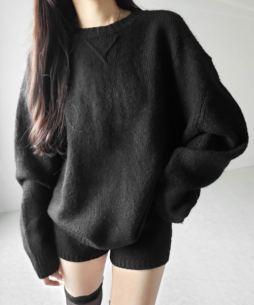 me+em select（ミームセレクト）の「【 ニットセットアップ 】フラッフィーオーバーサイズニット ＋ ニットショートパンツ SET ／ fluffy over size knit + knit short pants SET（セットアップ・レディース・グレー/ブラック/アイボリー・FREE）」の6枚目の写真