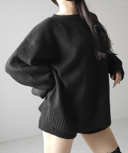me+em select（ミームセレクト）の「【 ニットセットアップ 】フラッフィーオーバーサイズニット ＋ ニットショートパンツ SET ／ fluffy over size knit + knit short pants SET（セットアップ・レディース・グレー/ブラック/アイボリー・FREE）」の7枚目の写真