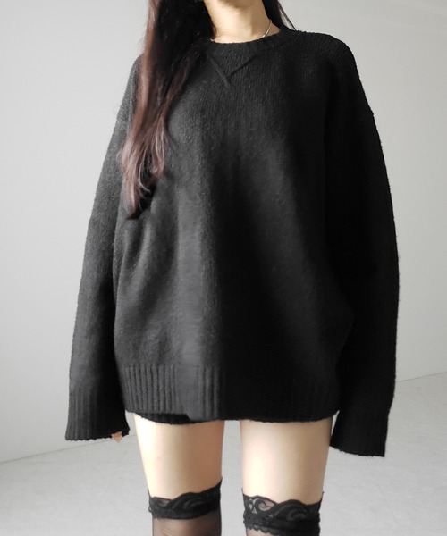me+em select（ミームセレクト）の「【 ニットセットアップ 】フラッフィーオーバーサイズニット ＋ ニットショートパンツ SET ／ fluffy over size knit + knit short pants SET（セットアップ・レディース・グレー/ブラック/アイボリー・FREE）」の9枚目の写真