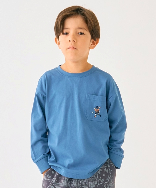 minimal（ミニマル）の「【防汚加工】アウトドアポケット刺しゅうロンT（Tシャツ/カットソー・キッズ・オフホワイト/グリーン/ブルー/トップグレー・90cm/100cm/110cm/120cm/130cm/140cm）」の4枚目の写真