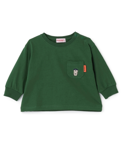 minimal（ミニマル）の「【防汚加工】アウトドアポケット刺しゅうロンT（Tシャツ/カットソー・キッズ・オフホワイト/グリーン/ブルー/トップグレー・90cm/100cm/110cm/120cm/130cm/140cm）」の5枚目の写真