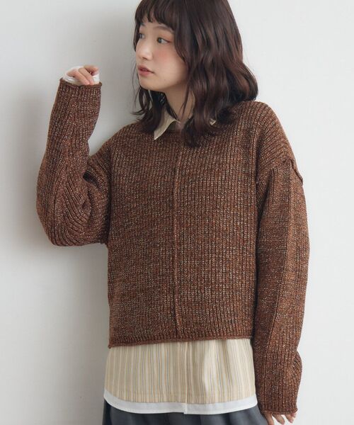 RETRO GIRL(レトロガール)の「ラメ混ショートNT(ニット/セーター・レディース・ライトグレー/ブラウン/ブルー/ナチュラル・FREE)」の1枚目の写真