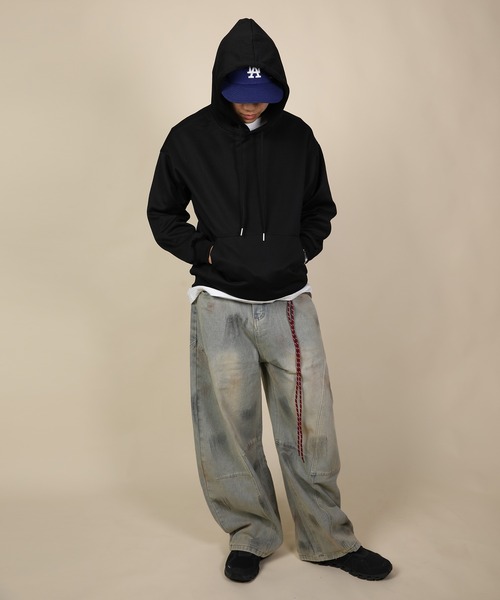aimoha（アイモハ）の「ドロップショルダーフーディー/Drop shoulder hoodie（パーカー・メンズ・ブラック/ライトグレー/ベージュ/グリーン・MEDIUM/LARGE/X-LARGE）」の2枚目の写真