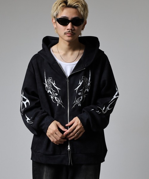 セール】トライバル薔薇デザイン ダブルZIPパーカー（パーカー