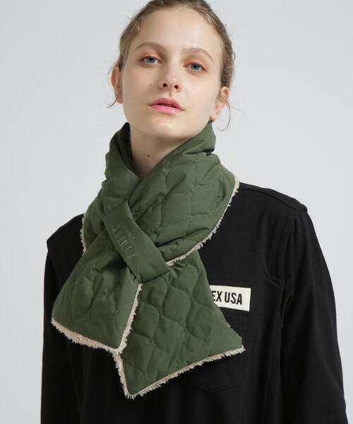 AVIREX(アヴィレックス)の「《直営店限定》QUILTING FUR STOLE/キルティング ファー ストール(マフラー・レディース・オリーブ系/ブラック・F)」の14枚目の写真