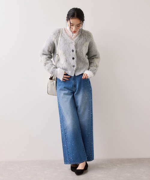 VIS（ビス）の「アート柄ジャガード起毛ニットカーディガン/イージーケア（カーディガン/ボレロ・レディース・オフホワイト/ライトグレー・FREE）」の13枚目の写真