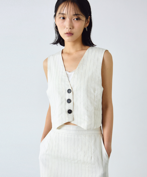 NICK&NICOLE（ニックアンドニコール）の「CHIC STRIPE LINEN VEST_OATMEAL（ベスト・レディース・その他・FREE）」の2枚目の写真