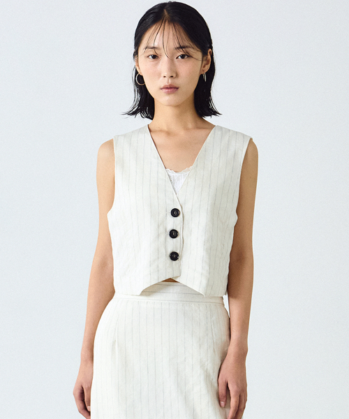 NICK&NICOLE（ニックアンドニコール）の「CHIC STRIPE LINEN VEST_OATMEAL（ベスト・レディース・その他・FREE）」の3枚目の写真