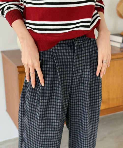 セール】ウールタッチオーバーチェックワイドパンツ（スラックス