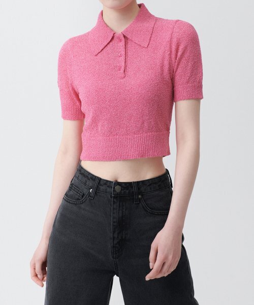 MUSINSA STANDARD WOMAN（ムシンサスタンダードウーマン）の「ウィメンズブークルニットポロシャツ[ピンク]（ニット/セーター・レディース・その他・SMALL/MEDIUM/LARGE/X-SMALL）」の2枚目の写真