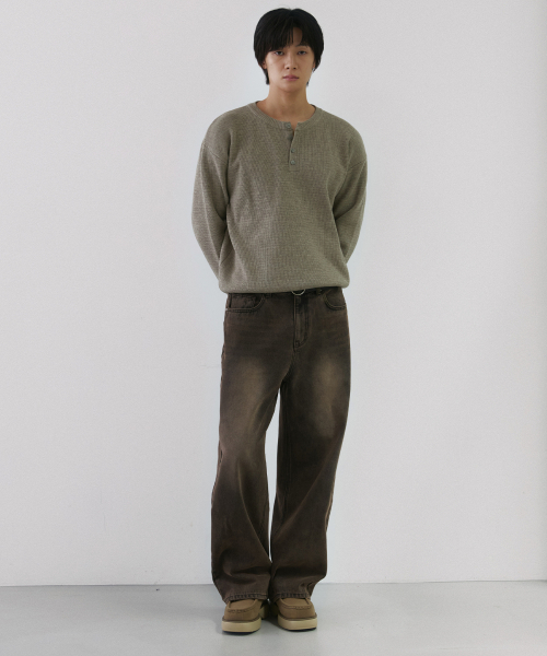 NODU（ノードユー）の「ドレインヘンリーネックニット[ベージュ]（ニット/セーター・メンズ・その他・MEDIUM/LARGE）」の4枚目の写真