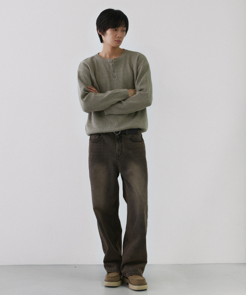 NODU（ノードユー）の「ドレインヘンリーネックニット[ベージュ]（ニット/セーター・メンズ・その他・MEDIUM/LARGE）」の5枚目の写真