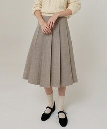 wool pintuck skirt-ash brown