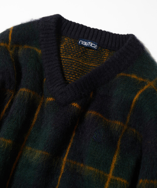 FREAK'S STORE(フリークスストア)の「NAUTICA/ノーティカ モヘア ウィンドチェック Vネックプルオーバー(ニット/セーター・レディース・グリーン/イエロー・フリ-)」の4枚目の写真