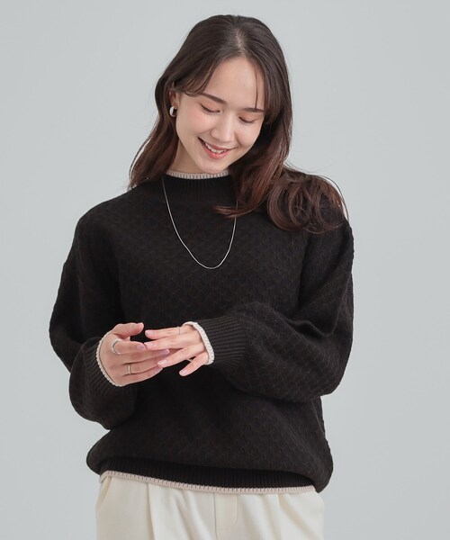 DRESKIP(ドレスキップ)の「【洗濯機可/毛玉レス】配色がアクセント ダイヤ柄ゆるニット(ニット/セーター・レディース・サンドベージュ/ブルー系その他/ダークブラウン/ワインレッド/ブラック・01/02/03/04)」の16枚目の写真