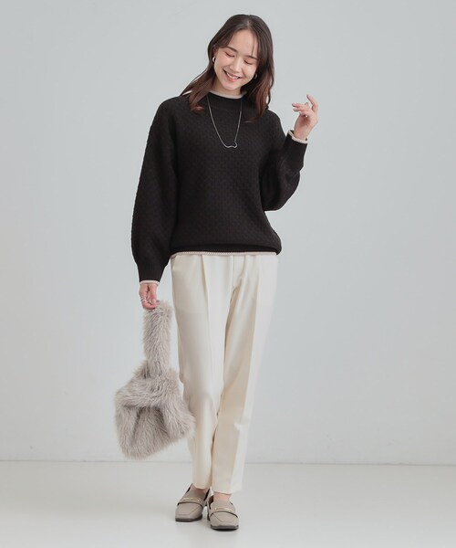 DRESKIP(ドレスキップ)の「【洗濯機可/毛玉レス】配色がアクセント ダイヤ柄ゆるニット(ニット/セーター・レディース・サンドベージュ/ブルー系その他/ダークブラウン/ワインレッド/ブラック・01/02/03/04)」の12枚目の写真