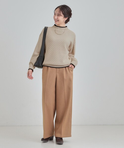 DRESKIP(ドレスキップ)の「【洗濯機可/毛玉レス】配色がアクセント ダイヤ柄ゆるニット(ニット/セーター・レディース・サンドベージュ/ブルー系その他/ダークブラウン/ワインレッド/ブラック・01/02/03/04)」の11枚目の写真