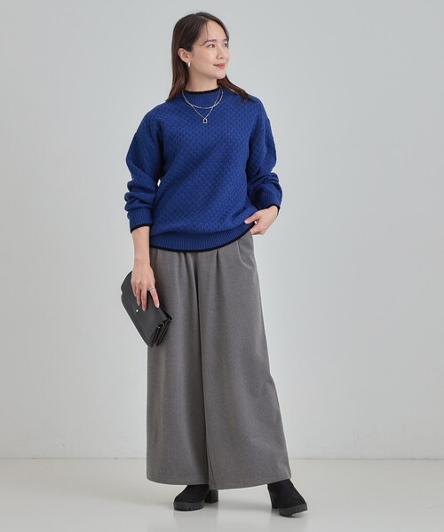 DRESKIP(ドレスキップ)の「【洗濯機可/毛玉レス】配色がアクセント ダイヤ柄ゆるニット(ニット/セーター・レディース・サンドベージュ/ブルー系その他/ダークブラウン/ワインレッド/ブラック・01/02/03/04)」の18枚目の写真