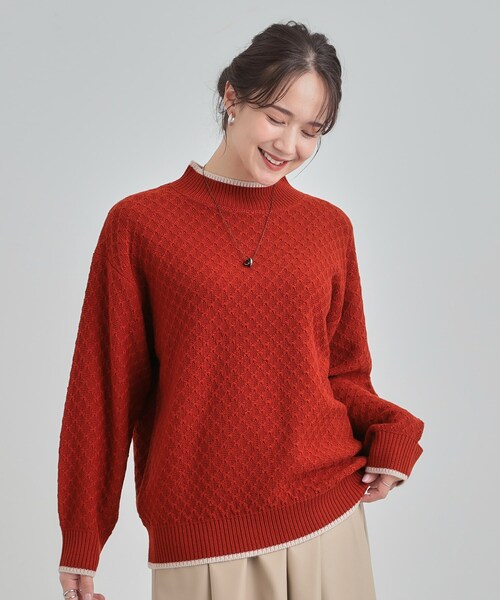 DRESKIP(ドレスキップ)の「【洗濯機可/毛玉レス】配色がアクセント ダイヤ柄ゆるニット(ニット/セーター・レディース・サンドベージュ/ブルー系その他/ダークブラウン/ワインレッド/ブラック・01/02/03/04)」の14枚目の写真