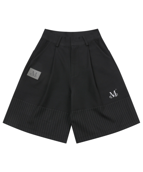 MUCENT(ムセント)の「モダントストライプ配色ワイドピンタックハーフパンツ(その他パンツ・レディース・ブラック・FREE)」の3枚目の写真
