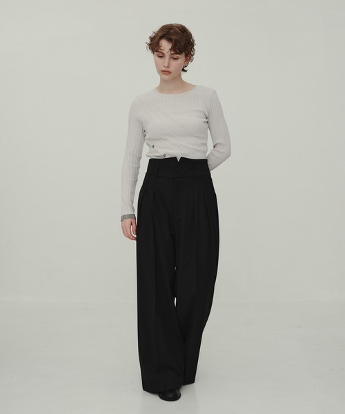 CITY TOKYO（シティトウキョウ）の「High Waist Trousers/ハイウエストトラウザー/ワイドパンツ（その他パンツ・レディース・チャコールグレー/ブラック・1/2）」の3枚目の写真