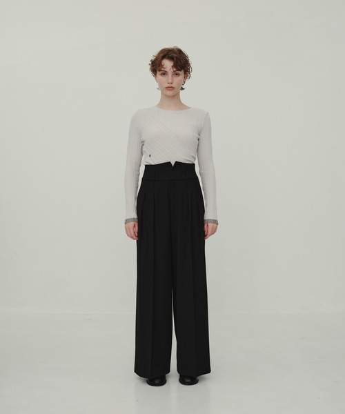 CITY TOKYO（シティトウキョウ）の「High Waist Trousers/ハイウエストトラウザー/ワイドパンツ（その他パンツ・レディース・チャコールグレー/ブラック・1/2）」の4枚目の写真