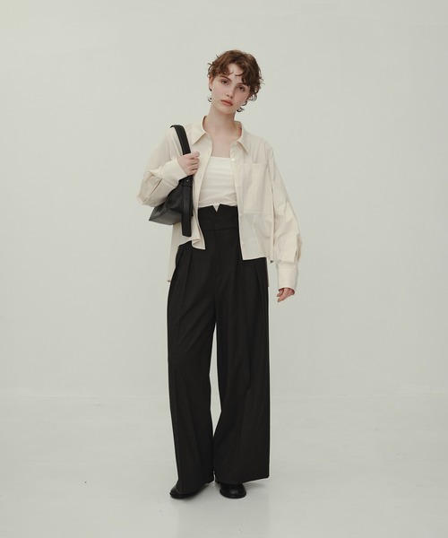 CITY TOKYO（シティトウキョウ）の「High Waist Trousers/ハイウエストトラウザー/ワイドパンツ（その他パンツ・レディース・チャコールグレー/ブラック・1/2）」の11枚目の写真