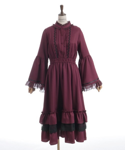 axes femme（アクシーズファム）の「ジャボブローチ付ロングワンピース（ワンピース・レディース・キナリ/ワイン/ブラック・MEDIUM）」の21枚目の写真