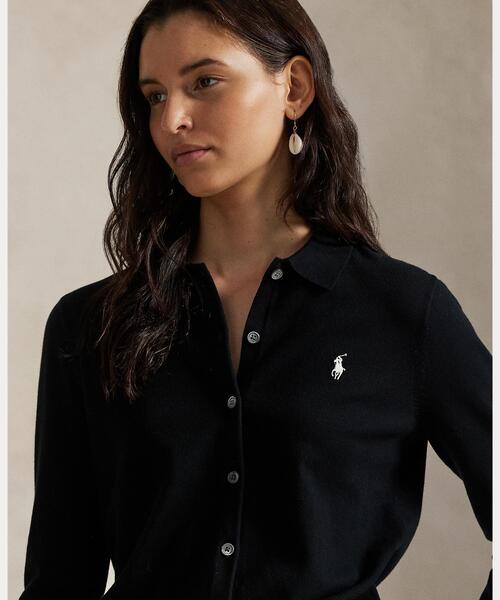 POLO RALPH LAUREN(ポロ ラルフ ローレン)の「ポロカラー ボタンド カーディガン(カーディガン/ボレロ・レディース・ブラック系1・S/XXS/XS/XL/M/L)」の4枚目の写真