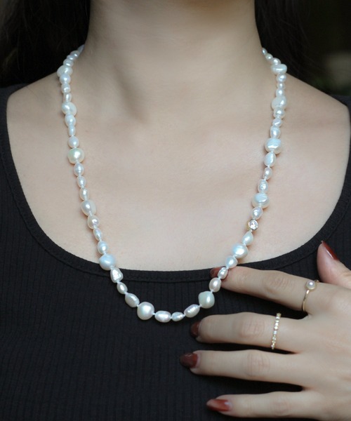 WEB限定】silver925 淡水パールczワンポイントネックレス65cm