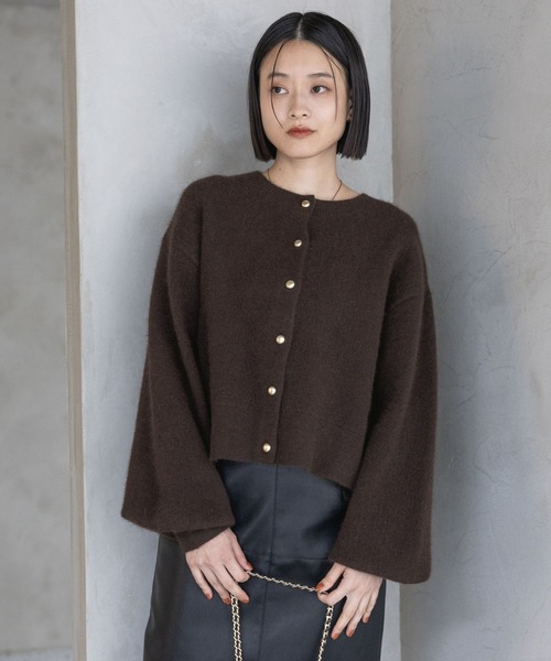 【Apart by】♦︎完売品♦︎CNラクーンコンカーディガン　ブラウン CNラクーンコンクルーカーディガン（カーディガン/ボレロ）｜A part by