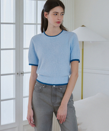 DRAWFIT WOMEN（ドローフィットウーマン）の「Line Coloring bookle short-sleeved knitwear [SKY BLUE]（ニット/セーター）」